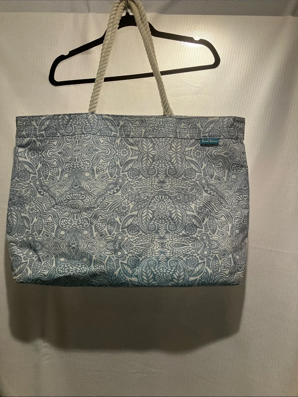 Beach-Ready Blue Patterned Tote with Rope Handles - Picture 1 of 8